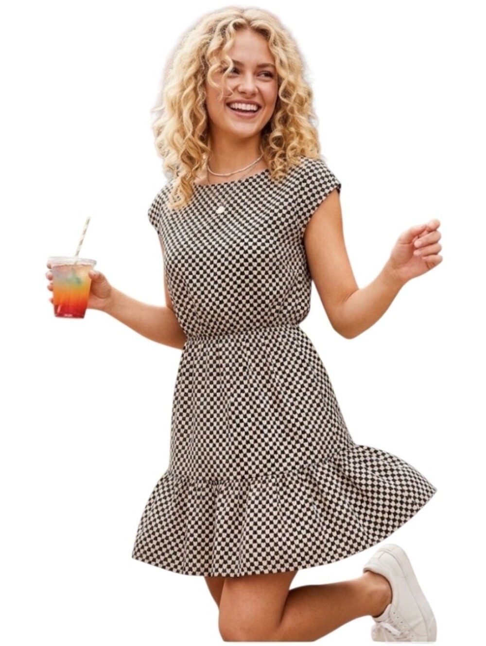 American Rag Heart Print Ruffle Trim Dress